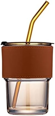 13オンス/400ml トンブル水ガラス ストローと蓋を封印したカップ コーヒー,アイスティー,厚壁隔離ガラスのために持ち