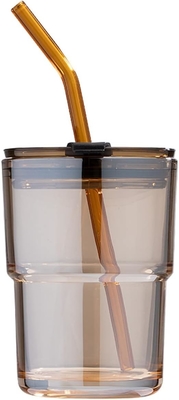 13オンス/400ml トンブル水ガラス ストローと蓋を封印したカップ コーヒー,アイスティー,厚壁隔離ガラスのために持ち