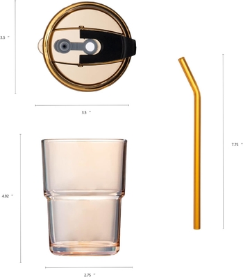 13オンス/400ml トンブル水ガラス ストローと蓋を封印したカップ コーヒー,アイスティー,厚壁隔離ガラスのために持ち