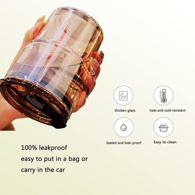 13オンス/400ml トンブル水ガラス ストローと蓋を封印したカップ コーヒー,アイスティー,厚壁隔離ガラスのために持ち