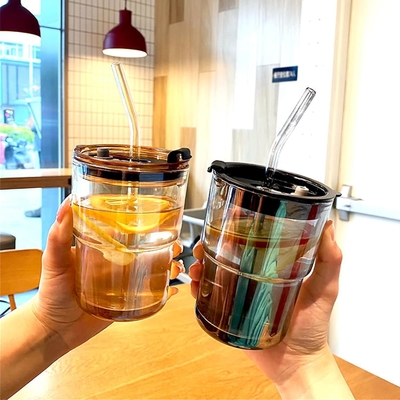 13オンス/400ml トンブル水ガラス ストローと蓋を封印したカップ コーヒー,アイスティー,厚壁隔離ガラスのために持ち