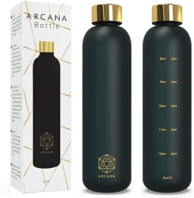ARCANAアーチ水瓶 時間表示付き - 飲み時間付きの動機付け水瓶 - BPAフリー冷凍プラスチック