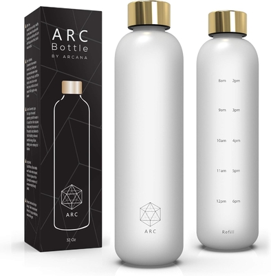 ARCANAアーチ水瓶 時間表示付き - 飲み時間付きの動機付け水瓶 - BPAフリー冷凍プラスチック