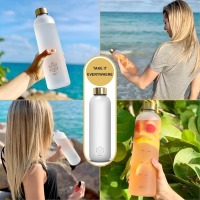 ARCANAアーチ水瓶 時間表示付き - 飲み時間付きの動機付け水瓶 - BPAフリー冷凍プラスチック