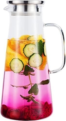 カラフガラスポット 蓋付き 68Oz 熱耐性水槽 温か/冷たい水,アイスティー,ジュース飲料 透明