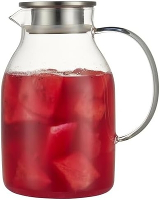 カラフガラスポット 蓋付き 68Oz 熱耐性水槽 温か/冷たい水,アイスティー,ジュース飲料 透明