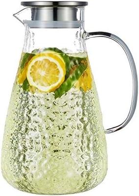カラフガラスポット 蓋付き 68Oz 熱耐性水槽 温か/冷たい水,アイスティー,ジュース飲料 透明