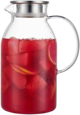 カラフガラスポット 蓋付き 68Oz 熱耐性水槽 温か/冷たい水,アイスティー,ジュース飲料 透明