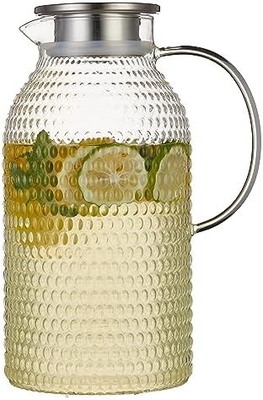 カラフガラスポット 蓋付き 68Oz 熱耐性水槽 温か/冷たい水,アイスティー,ジュース飲料 透明