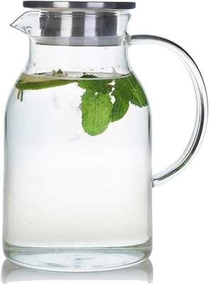 カラフガラスポット 蓋付き 68Oz 熱耐性水槽 温か/冷たい水,アイスティー,ジュース飲料 透明