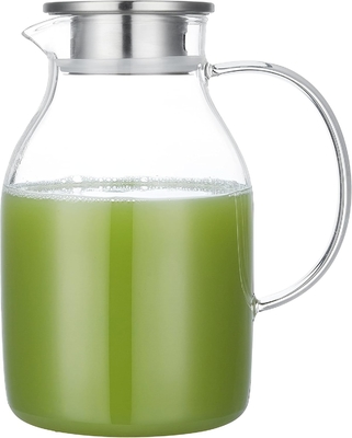 カラフガラスポット 蓋付き 68Oz 熱耐性水槽 温か/冷たい水,アイスティー,ジュース飲料 透明