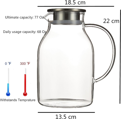 カラフガラスポット 蓋付き 68Oz 熱耐性水槽 温か/冷たい水,アイスティー,ジュース飲料 透明