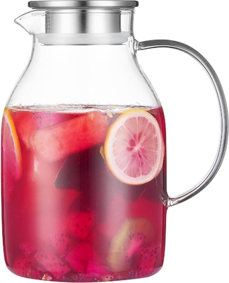 カラフガラスポット 蓋付き 68Oz 熱耐性水槽 温か/冷たい水,アイスティー,ジュース飲料 透明