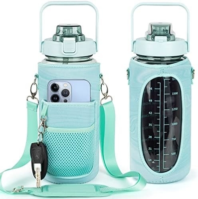半ガロンの水瓶 スリーブ付き 吸い草とタイムスタンプのインスピレーションの水瓶