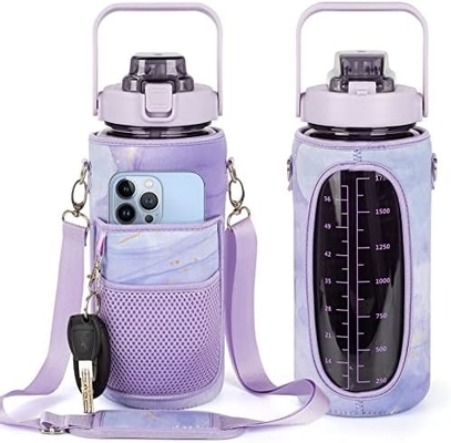 半ガロンの水瓶 スリーブ付き 吸い草とタイムスタンプのインスピレーションの水瓶