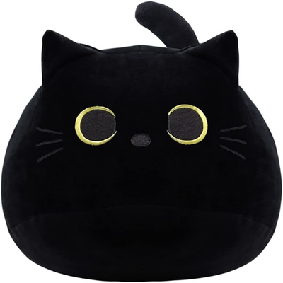 黒い猫 毛布 柔らかい 詰め物 動物 枕 赤ちゃん ソファ 飾り 猫 の 形 の デザイン