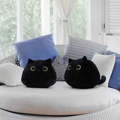 黒い猫 毛布 柔らかい 詰め物 動物 枕 赤ちゃん ソファ 飾り 猫 の 形 の デザイン