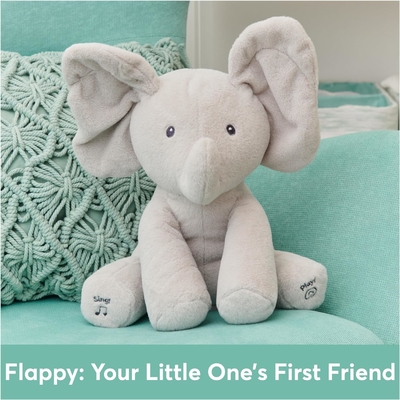 GUND ベビー アニメーション フラッピー ゾウ プルーシュ シンギング 詰め物 動物 ベビー 玩具 0歳以上 12インチ グレー