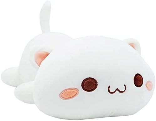 オンスイアース 可愛い子猫 プルーシュトイ 25.5インチ 詰め物 ペット キティ ソフト アニメ 猫 大型 プルーシュ枕 子供用 (白 A, 25.5