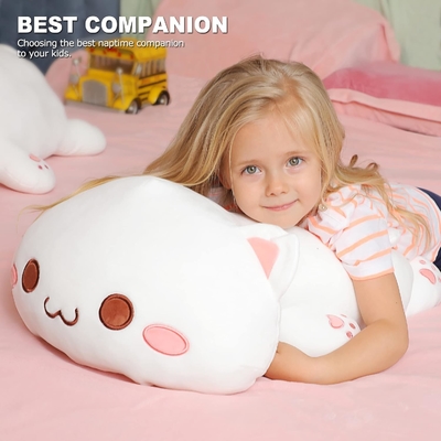 オンスイアース 可愛い子猫 プルーシュトイ 25.5インチ 詰め物 ペット キティ ソフト アニメ 猫 大型 プルーシュ枕 子供用 (白 A, 25.5