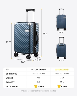 運搬荷物 22x14x9 航空会社承認 - 35Lポリカーボネット 拡張可能なハードシェル スーツケース