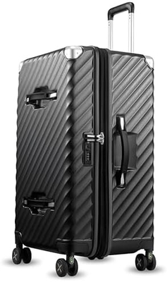荷物 22x14x9 航空会社承認 - 35Lポリカーボネット 拡張可能なハードシェル スーツケース スピナーホイール (黒,20インチ)