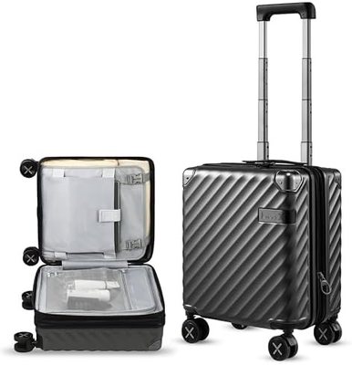 荷物 22x14x9 航空会社承認 - 35Lポリカーボネット 拡張可能なハードシェル スーツケース スピナーホイール (黒,20インチ)