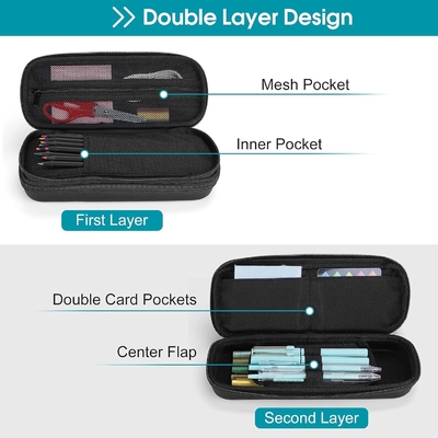 ProCase Pen Pen Pencil Case, 2層EVAジッパー鉛筆ボックスポケット 学校用紙具収納用大容量整理機