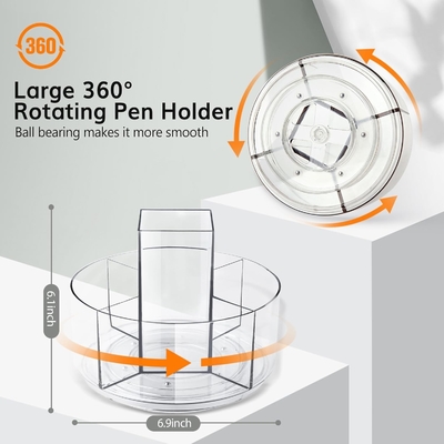 5 スロット 360 度回転 アクリルペンホルダー デスク用,マーカーホルダー キャディアート用品オーガナイザー デスク用ペンオーガナイザー