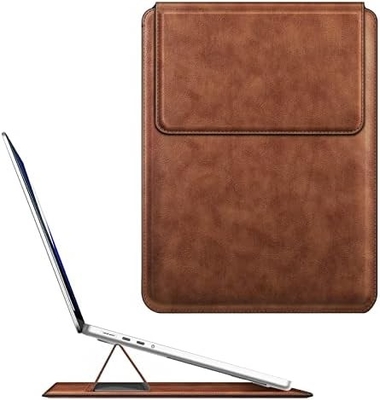 ラップトップケース MacBook Air 13.6M3 M2 A3113 A2681/MacBook Pro 14 A2992-PU スタンド機能付きの薄い革のバッグカバー,茶色