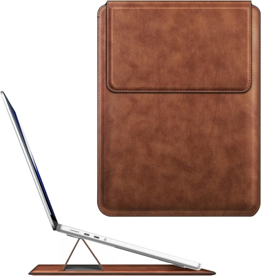 ラップトップケース MacBook Air 13.6M3 M2 A3113 A2681/MacBook Pro 14 A2992-PU スタンド機能付きの薄い革のバッグカバー,茶色
