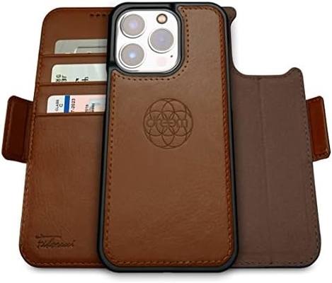 iPhone 13 財布ケース / 2イン1 ショックケースと取り外せるベガンの革セット,マグセーフ対応,RFID保護