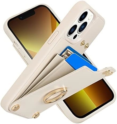 iPhone 13 Pro Maxのカードホルダー 360°回転リングホルダー 革ホルダーカードスロットケース RFIDショック防止カバー