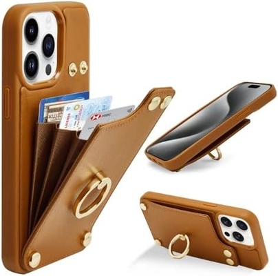 iPhone 13 Pro Maxのカードホルダー 360°回転リングホルダー 革ホルダーカードスロットケース RFIDショック防止カバー
