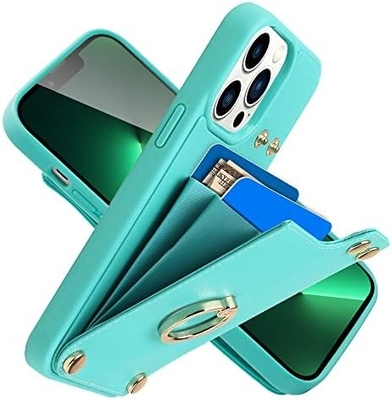 iPhone 13 Pro Maxのカードホルダー 360°回転リングホルダー 革ホルダーカードスロットケース RFIDショック防止カバー