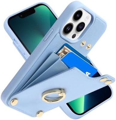 iPhone 13 Pro Maxのカードホルダー 360°回転リングホルダー 革ホルダーカードスロットケース RFIDショック防止カバー