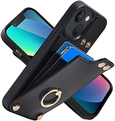 iPhone 13 Pro Maxのカードホルダー 360°回転リングホルダー 革ホルダーカードスロットケース RFIDショック防止カバー