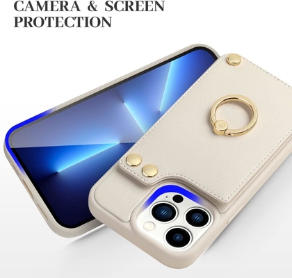 iPhone 13 Pro Maxのカードホルダー 360°回転リングホルダー 革ホルダーカードスロットケース RFIDショック防止カバー
