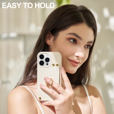 iPhone 13 Pro Maxのカードホルダー 360°回転リングホルダー 革ホルダーカードスロットケース RFIDショック防止カバー