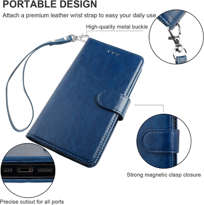 iPhone 12/Proの財布ケースと互換性 カードホルダー PU レザースタンド 衝撃防弾 手首ストラップ クランプシェル 6.1インチ