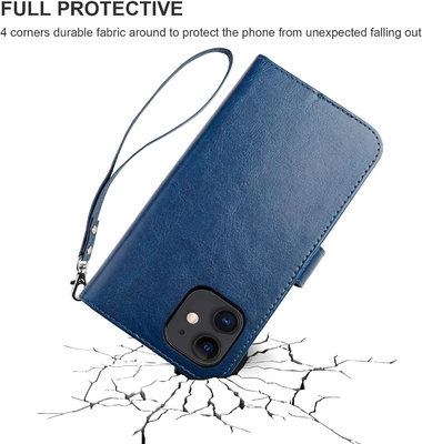 iPhone 12/Proの財布ケースと互換性 カードホルダー PU レザースタンド 衝撃防弾 手首ストラップ クランプシェル 6.1インチ