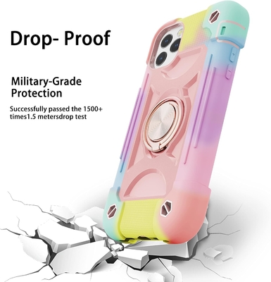 iPhone 12 Pro Max ケース 6.7" - 重用衝撃防弾,リングスタンド,ガラススクリーン&カメラレンズ保護具 (レインボーピンク)