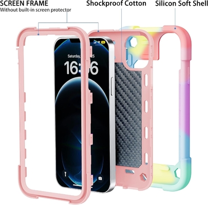 iPhone 12 Pro Max ケース 6.7" - 重用衝撃防弾,リングスタンド,ガラススクリーン&カメラレンズ保護具 (レインボーピンク)