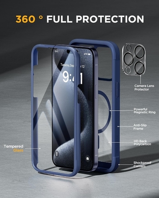 磁気型 iPhone 12 Pro Max ケース 全身内蔵 ガラススクリーン保護具&amp; カメラ保護具