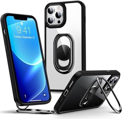 iPhone 12 Pro Maxケースのシールドアップ スタンド付き 携帯ケース 透明 双指輪付き [調節可能&amp;折りたたみ]