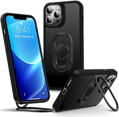 iPhone 12 Pro Maxケースのシールドアップ スタンド付き 携帯ケース 透明 双指輪付き [調節可能&amp;折りたたみ]