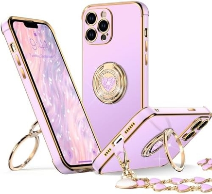 iPhone 12 Pro Maxケース スタンド付き 携帯ケース 双指輪キックスタンド付き 女性 女の子 ブリング 高級保護ケース 耳