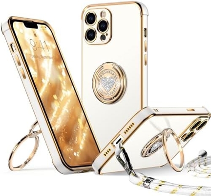 iPhone 12 Pro Maxケース スタンド付き 携帯ケース 双指輪キックスタンド付き 女性 女の子 ブリング 高級保護ケース 耳