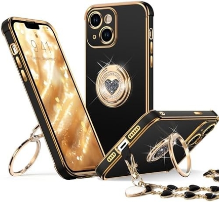 iPhone 12 Pro Maxケース スタンド付き 携帯ケース 双指輪キックスタンド付き 女性 女の子 ブリング 高級保護ケース 耳
