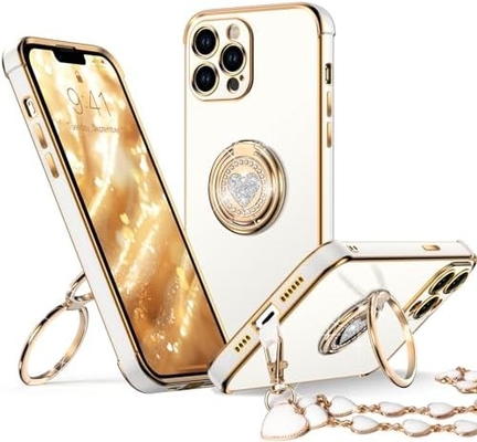 iPhone 12 Pro Maxケース スタンド付き 携帯ケース 双指輪キックスタンド付き 女性 女の子 ブリング 高級保護ケース 耳